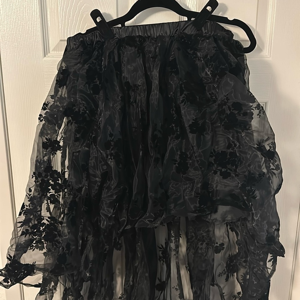 Womens Black Costume Skirt with Overlay of lace flowers